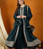 rama georgette  top with dupatta full sleeve embroidered flared kurta