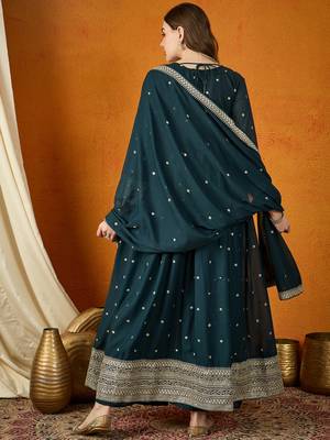 rama georgette  top with dupatta full sleeve embroidered flared kurta 2