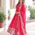 Pink vichitra silk sequins embroidered flared gown with heavy dupatta