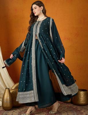 rama georgette  top with dupatta full sleeve embroidered flared kurta 3