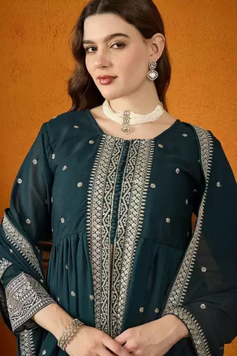 rama georgette  top with dupatta full sleeve embroidered flared kurta