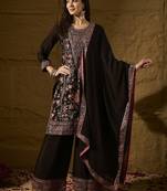 black chinon embroidered straight kurta with  bottom & chinon dupatta