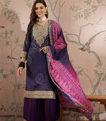 purple chinon embroidered straight top with  bottom & chinon dupatta