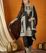 black chinon  top with bottom & dupatta | full sleeve embroidered straight top