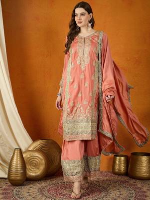 black chinon  top with bottom & dupatta | full sleeve embroidered straight top 1