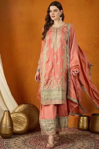 black chinon   top with bottom & dupatta | full sleeve embroidered straight top