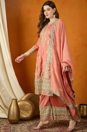 black chinon  top with bottom & dupatta | full sleeve embroidered straight top
