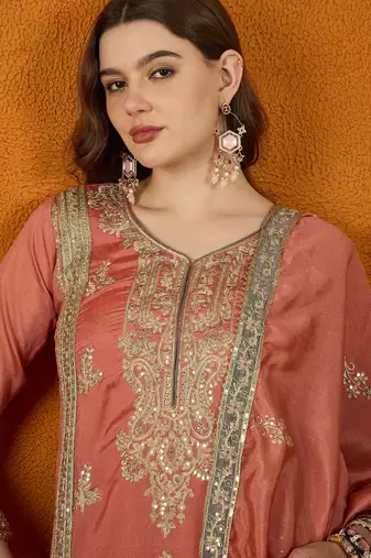 black chinon  top with bottom & dupatta | full sleeve embroidered straight top