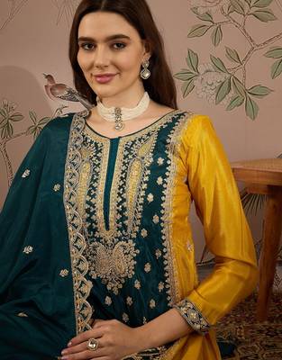 yellow chinon  anarkali kurta with bottom & dupatta 4