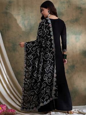 black vichitra silk  straight kurta with bottom & dupatta 2