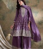 purple chinon  anarkali kurta with bottom & dupatta