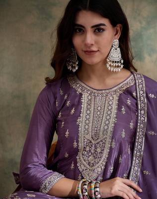 purple chinon  anarkali kurta with bottom & dupatta 4