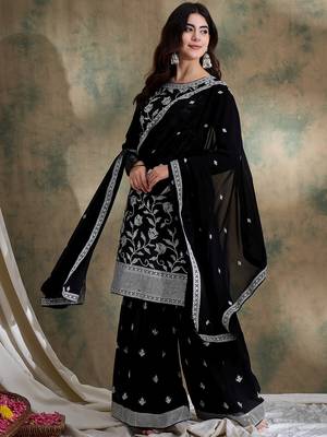 black faux georgette  straight kurta with bottom & dupatta 1