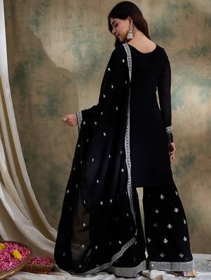black faux georgette  straight kurta with bottom & dupatta 2