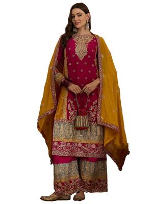 pink chinon  straight kurta with bottom & dupatta 1