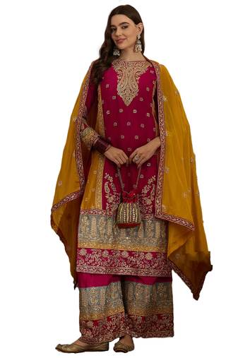 pink chinon  straight kurta with bottom & dupatta