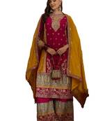 pink chinon  straight kurta with bottom & dupatta