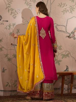 pink chinon  straight kurta with bottom & dupatta 2