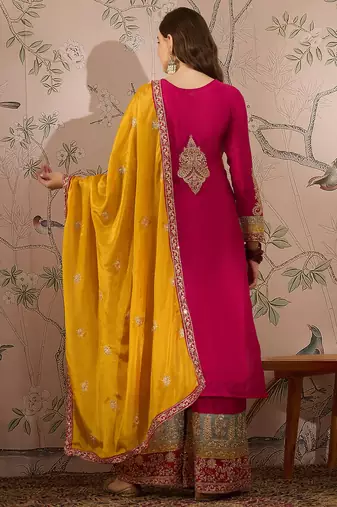pink chinon  straight kurta with bottom & dupatta