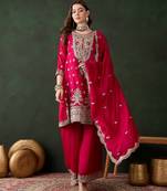 pink vichitra silk  straight kurta with bottom & dupatta