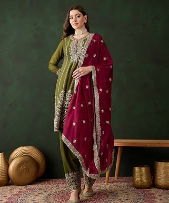mehendi chinon  anarkali top with bottom & dupatta 1