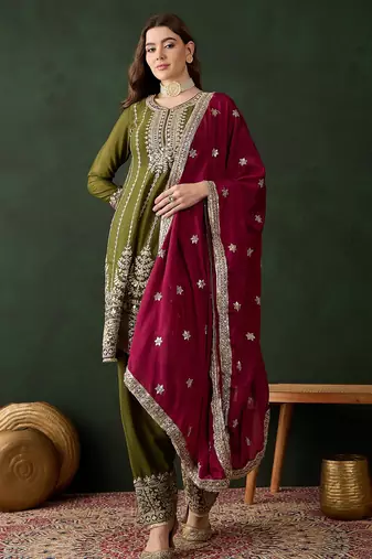 mehendi chinon  anarkali top with bottom & dupatta