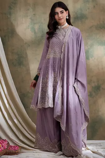 light purple chinon  straight kurta with bottom & dupatta