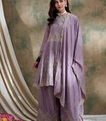light purple chinon  straight kurta with bottom & dupatta