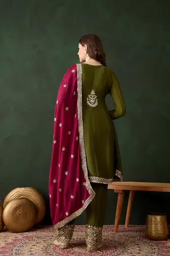 mehendi chinon  anarkali top with bottom & dupatta