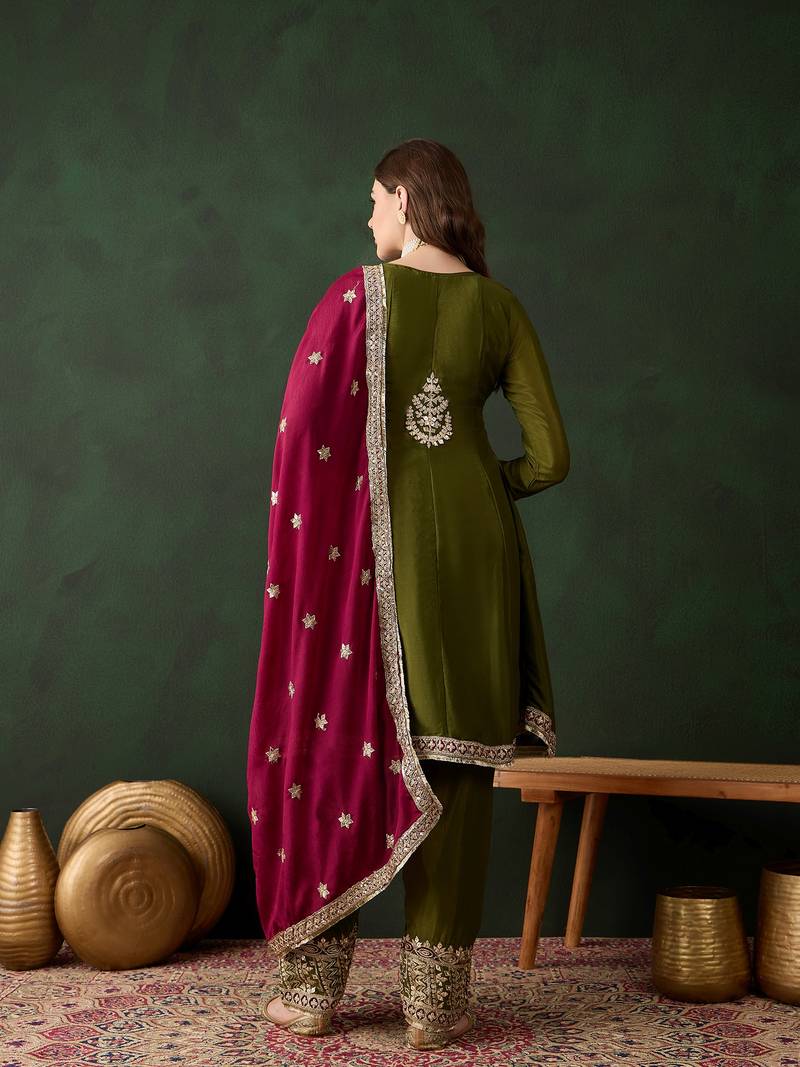 mehendi chinon   anarkali top with bottom & dupatta