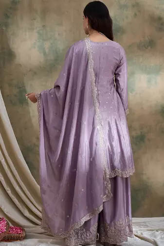 light purple chinon  straight kurta with bottom & dupatta