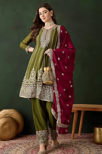 mehendi chinon  anarkali top with bottom & dupatta