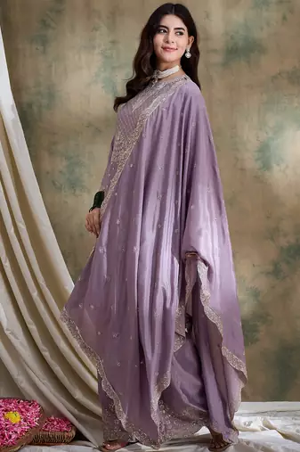 light purple chinon  straight kurta with bottom & dupatta