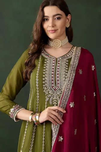 mehendi chinon  anarkali top with bottom & dupatta