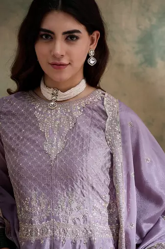 light purple chinon  straight kurta with bottom & dupatta