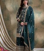 green chinon  straight kurta with bottom & dupatta
