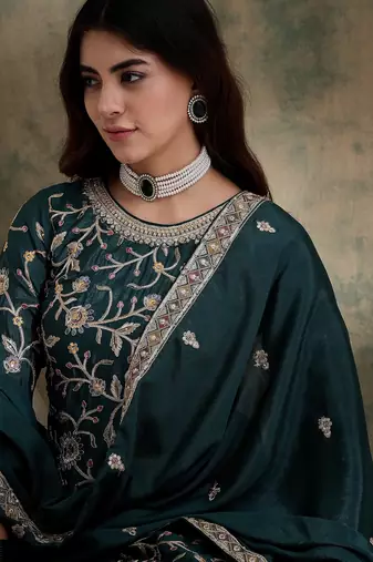 green chinon  straight kurta with bottom & dupatta