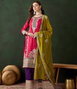 pink vichitra silk  straight kurta with bottom & dupatta