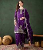 purple vichitra silk  straight top with bottom & dupatta