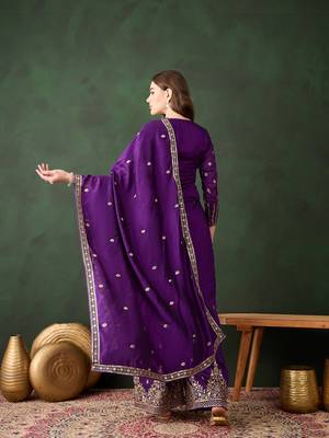 purple vichitra silk  straight top with bottom & dupatta 2