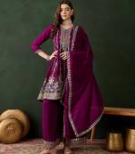 purple chinon  flared top with bottom & dupatta
