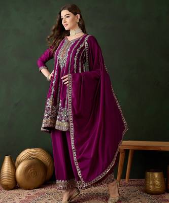 purple chinon  flared top with bottom & dupatta 3