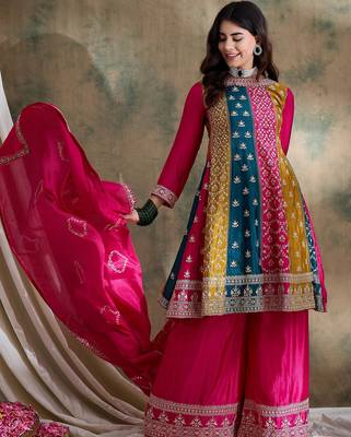 pink chinon  flared top with bottom & dupatta 1