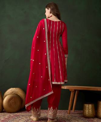 maroon vichitra silk  flared top with bottom & dupatta | embroidered top 2