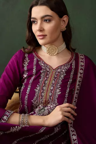 purple chinon  flared top with bottom & dupatta