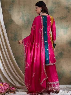 pink chinon  flared top with bottom & dupatta 2
