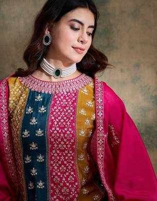 pink chinon  flared top with bottom & dupatta 4