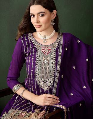 purple chinon  flared top with bottom & dupatta 4