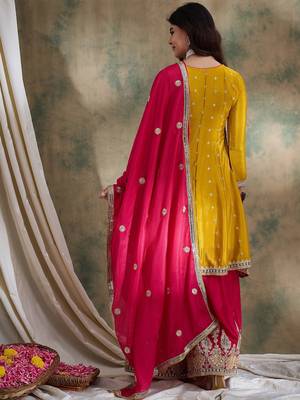 yellow chinon  flared top with bottom & dupatta 2