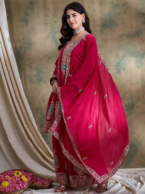 pink chinon  flared top with bottom & dupatta 3